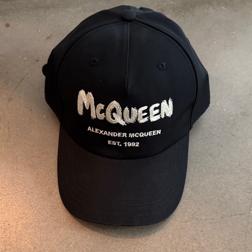 Alexander McQueen Black Baseball Cap with White Embroidered Logo